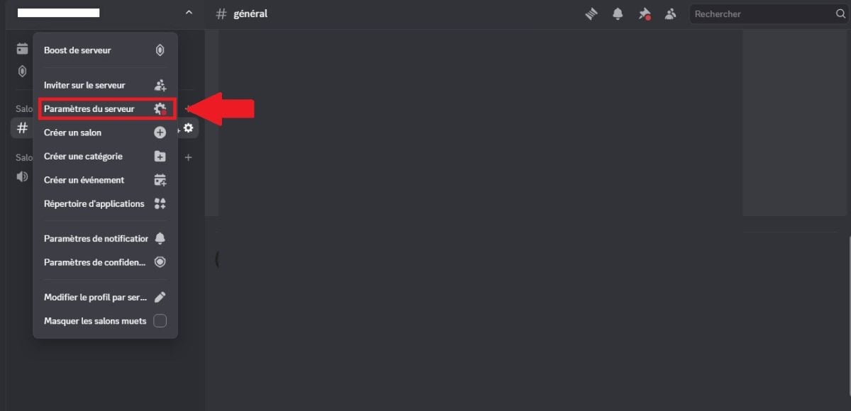 Screenshot dell'opzione impostazioni server su Discord