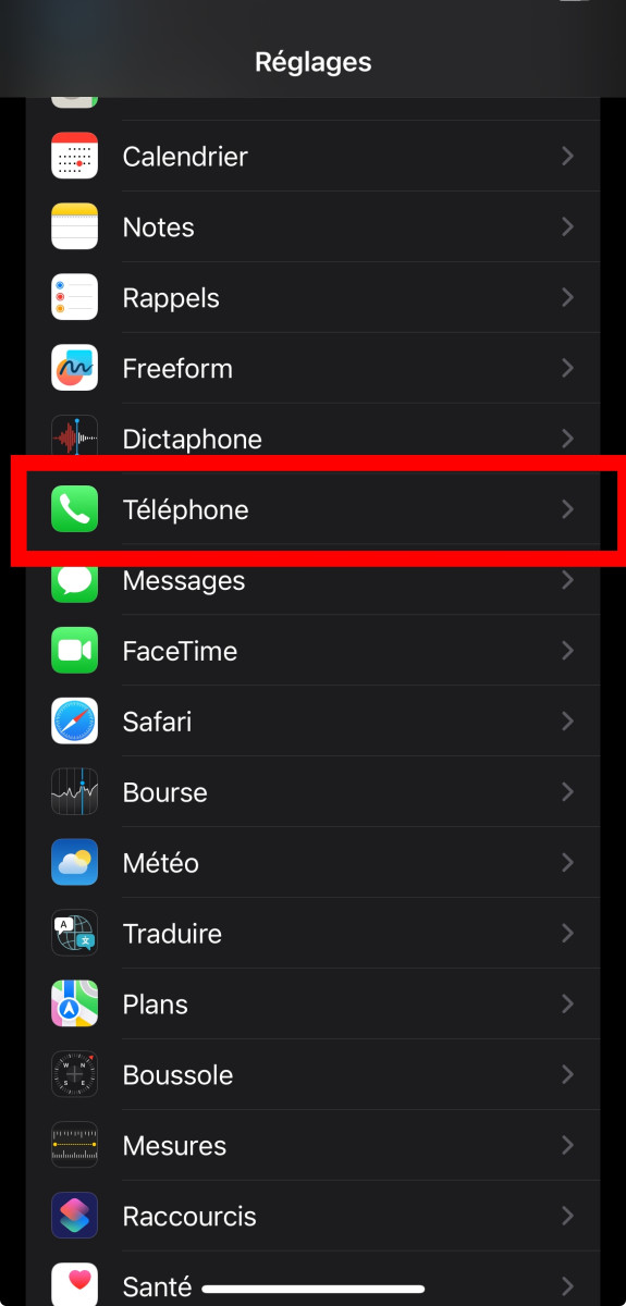 Ecrã do menu Definições do iPhone 