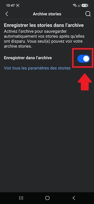 Facebookのアーカイブにストーリーが保存されなくなるようにするには、このオプションをオフにしてください