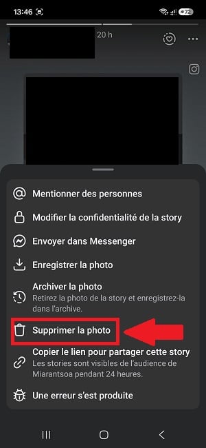 Facebookのストーリーを削除するための「写真を削除」オプション