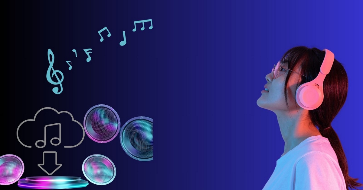 Image illustration of a person listening to music after downloading music from music platforms. 