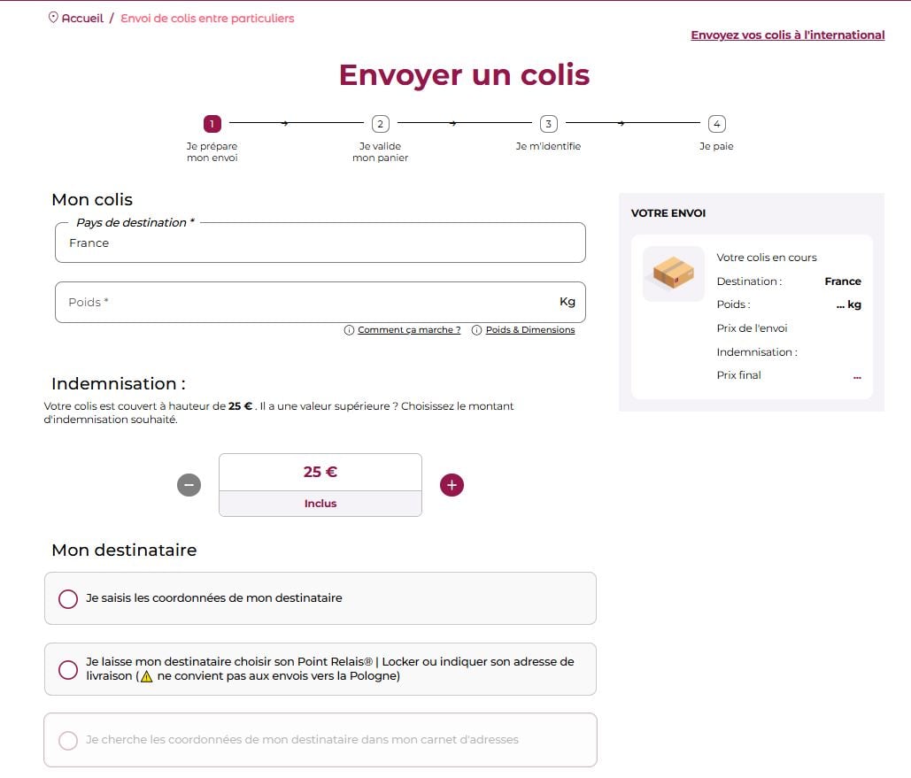 Mondial Relayのウェブサイトで荷物の情報を入力してください。. 