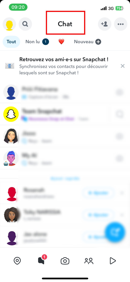 Interfaccia dell'applicazione Snapchat 