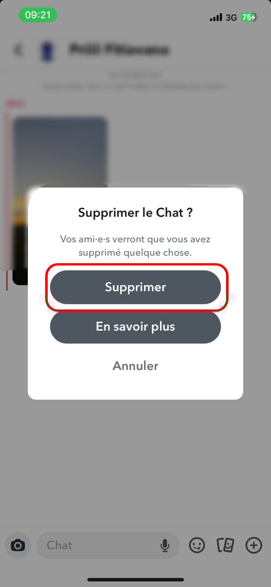 Screen des Schritts zum Entfernen eines roten Snaps