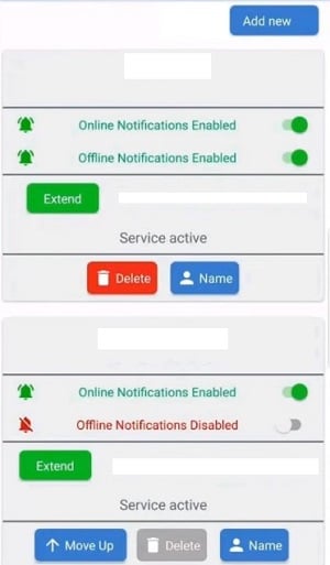 Captura de ecrã de exemplos de contas WhatsApp monitorizadas no WhatsMonitor