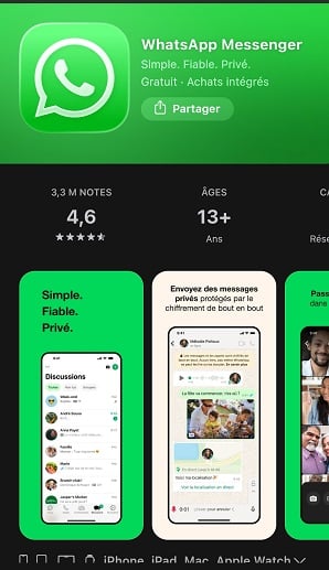 L'application WhatsApp dans l'App Store