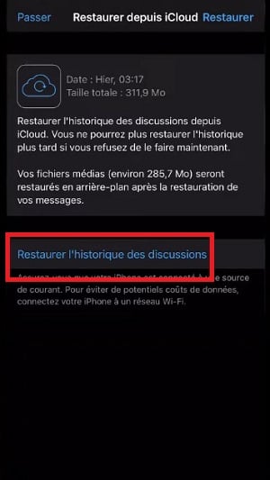 Restauration des données sur WhatsApp