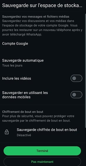 Vérification de la sauvegarde de vos données sur WhatsApp sur Android