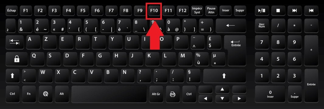 Изображение, показывающее положение F10 на клавиатуре