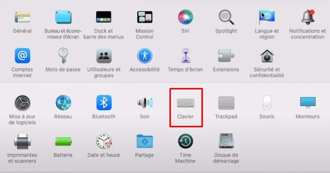 Опция "Клавиатура" в "Системных настройках" на macOS
