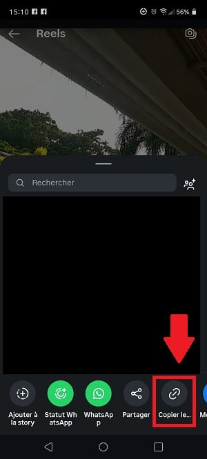 Option copier le lien de la vidéo sur un réel Instagram