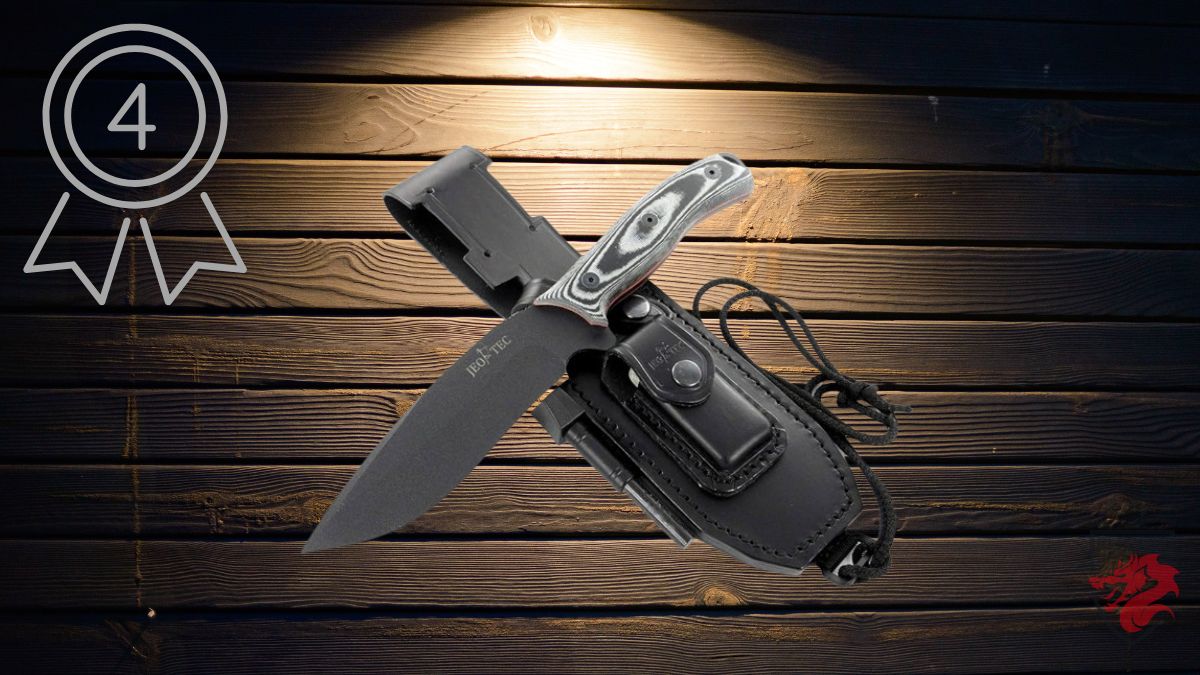 Ilustração da faca de sobrevivência Jeo-Tec buschcraft com lâmina de aço inoxidável