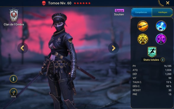 Guide masteries, grace and artifact on Tomoe on RSL 