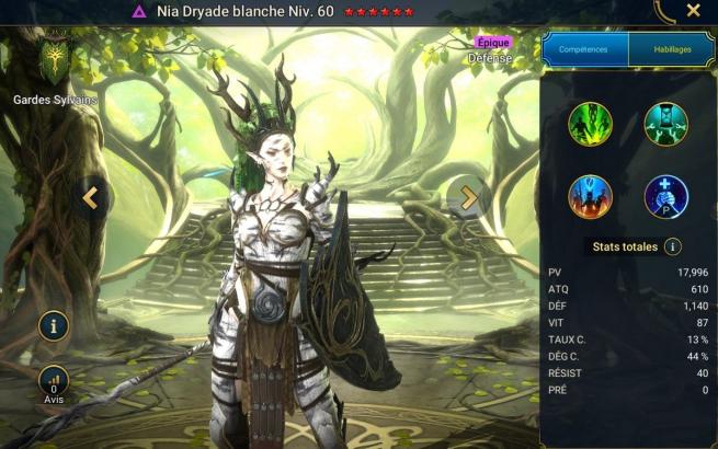 Guide masteries, grace and artifact on Nia White Dryad (White Dryad Nia) on RSL 