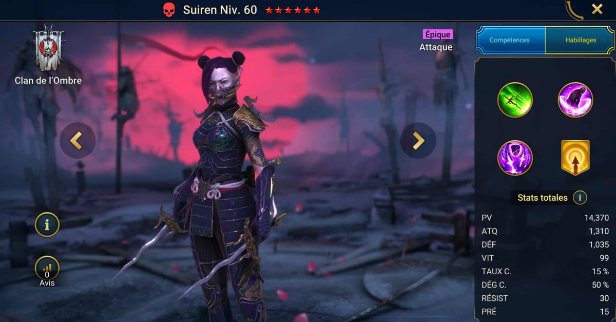 Guide masteries, grace and artifact on Suiren on RSL 