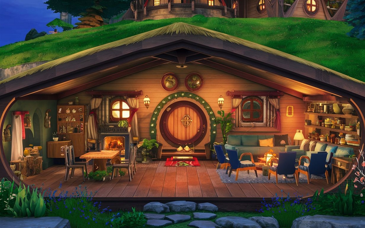 Billede af et hus i hobbit-stil i SIMS 4 