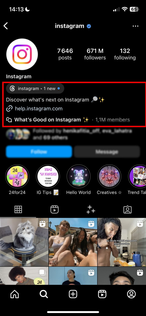 Gambar yang menunjukkan bio akun Instagram di Instagram