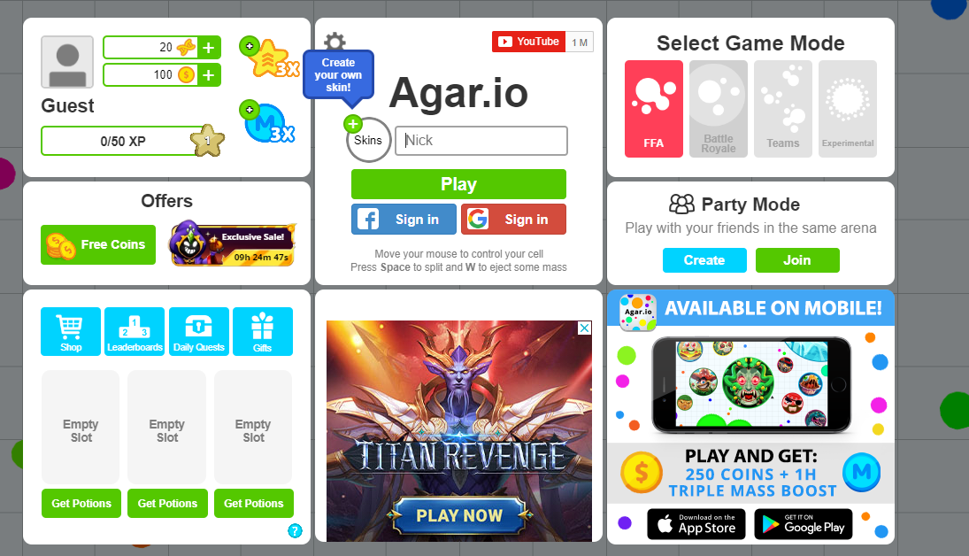Agar.io game interface