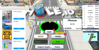 Capture d'écran page d'accueil du jeu Hole.io