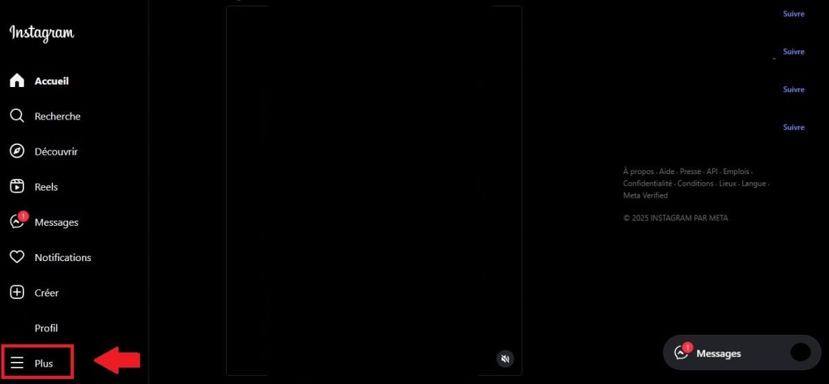 Bouton pour accéder au menu sur Instagram