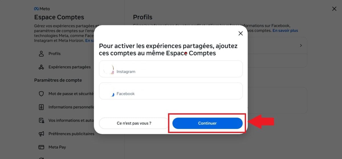 Confirmer la liaison des deux comptes