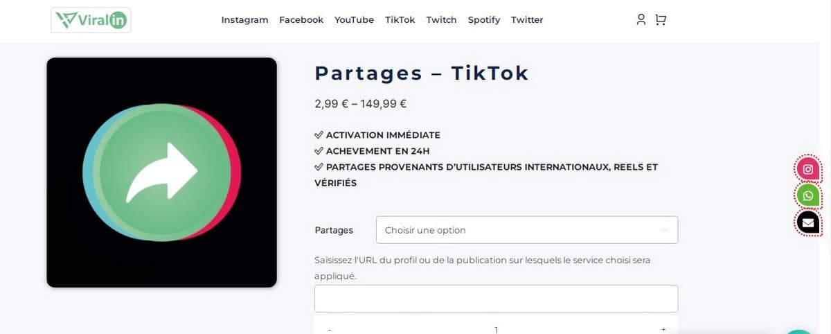 Imagen del sitio de Viralineagency Comprar acciones de Tiktok