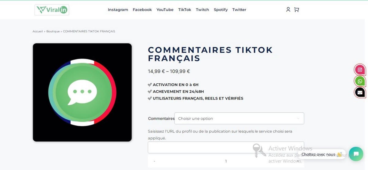 Image du site Viralineagency Commentaire TikTok francais