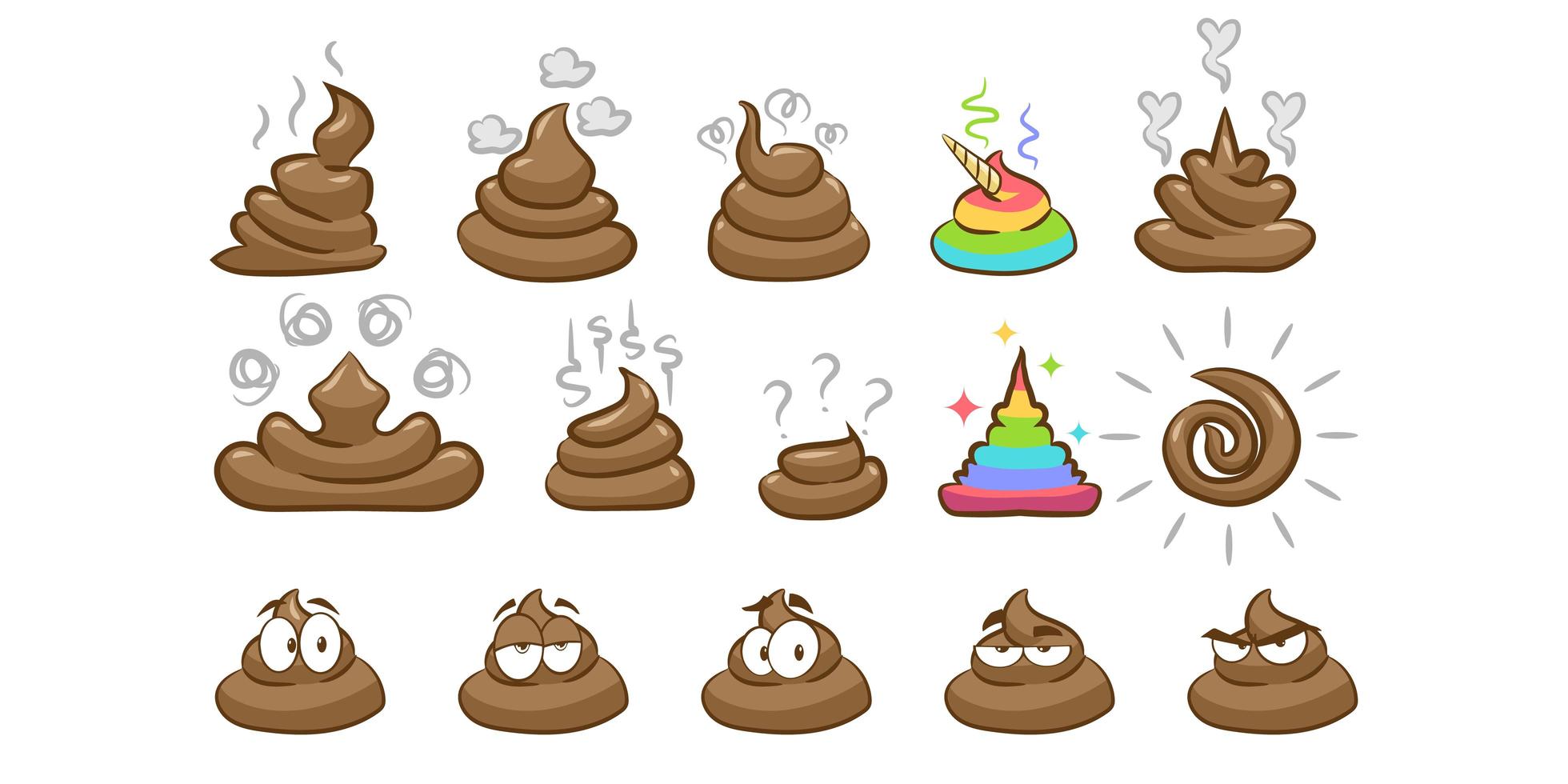 Ilustração de imagem de emoji de cocô em diferentes formas
