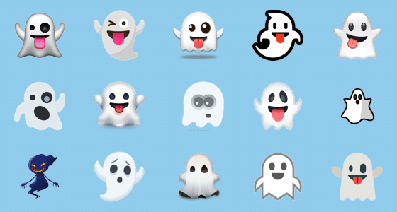 Imagen ilustrativa de las diferentes apariencias del emoji fantasma.