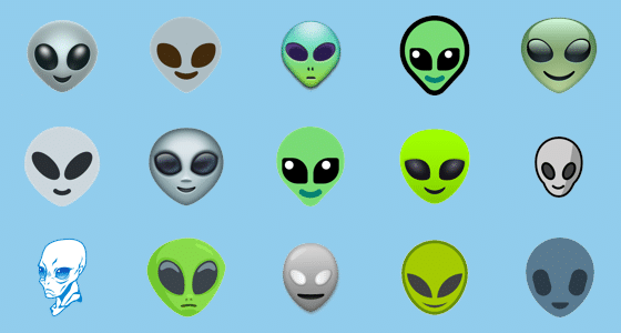 Bilddarstellung der verschiedenen Erscheinungsformen des Marsianer-Emojis