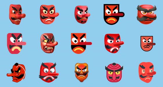 Imagen ilustrativa de las diferentes apariencias del emoji monstruo japonés