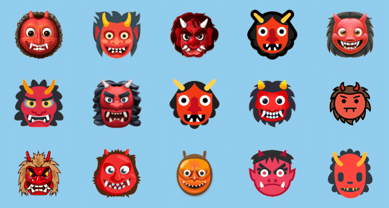 Picture illustration of the different appearances of the ogre emoji under 