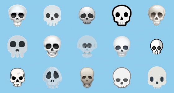 Illustrazione dell'immagine delle diverse apparenze dell'emoji del cranio