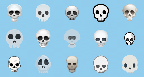 Imagen ilustrativa de las diferentes apariencias del emoji de calavera.