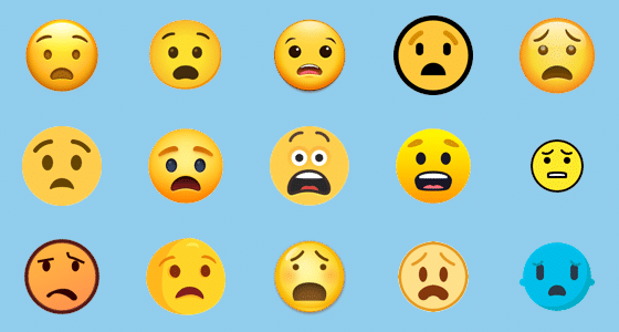 Illustrazione dell'immagine dei diversi sguardi dell'emoji del viso ansioso