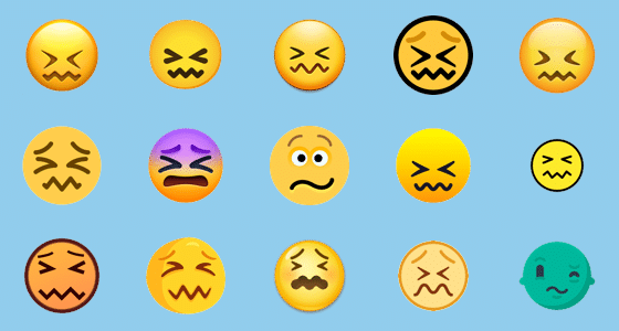 Ilustración de imagen de las diversas apariencias del emoji de cara desconcertada