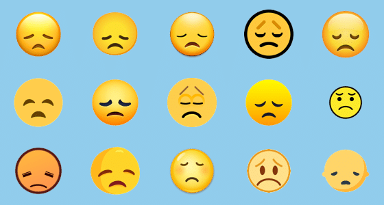 Illustrazione dell'immagine dei diversi sguardi dell'emoji del volto deluso