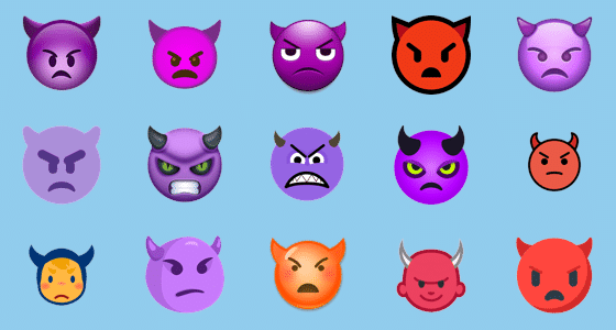 Ilustração da imagem dos diferentes olhares do emoji de cara malvada com raiva