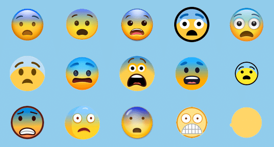 Picture illustration of different scared face emoji looks