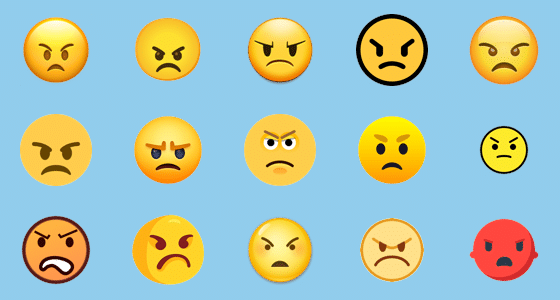 Illustration en image des différentes apparences de l'émoji visage en colère