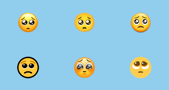 Picture illustration of the different shapes of the pleading face emoji