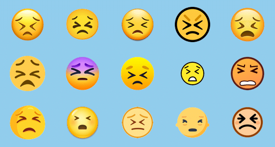 Ilustración de imagen de las diferentes apariencias del emoji de cara perseverante