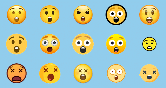 Bildillustration verschiedener Formen des fassungslosen Gesichts-Emojis