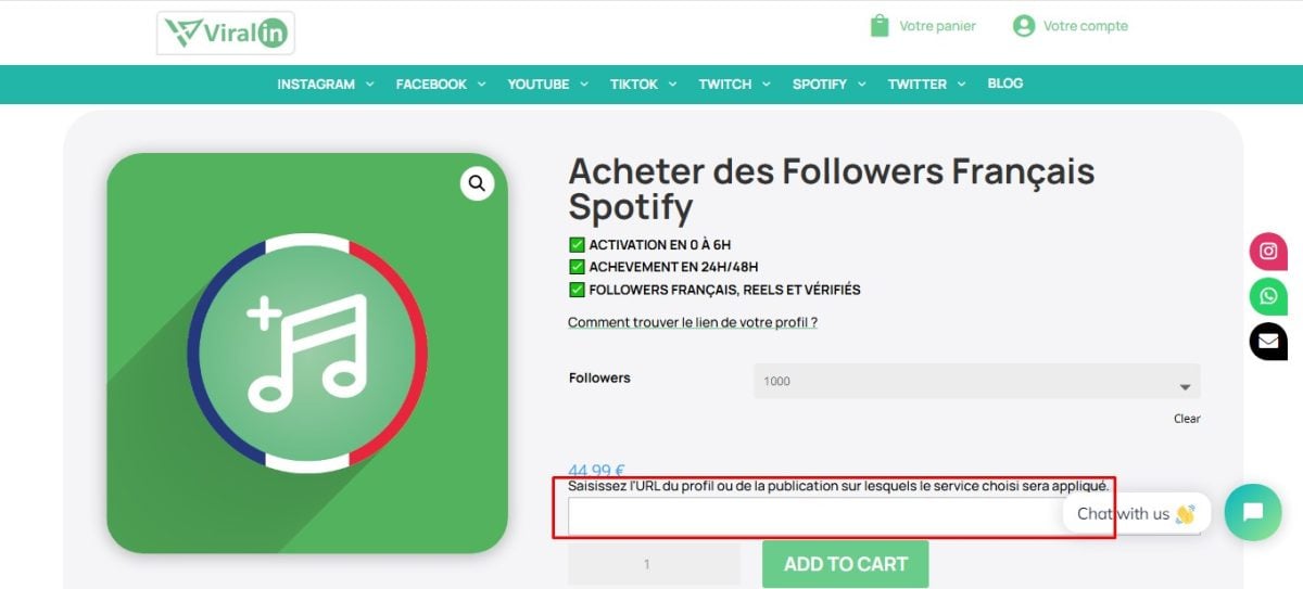 Champ à remplir pour mettre le lien vers votre profil Spotify