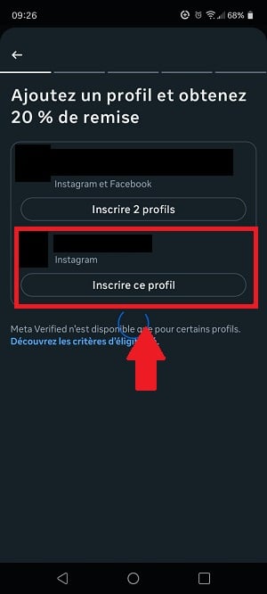 Valg af den profil, der skal verificeres med Meta Verified