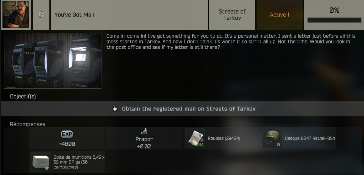 Panduan dan informasi tentang pencarian Tarkov You've Got Mail
