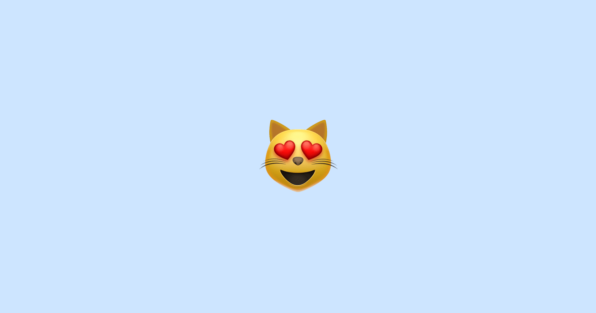 Gambar emoji kucing tersenyum dengan mata berbentuk hati 