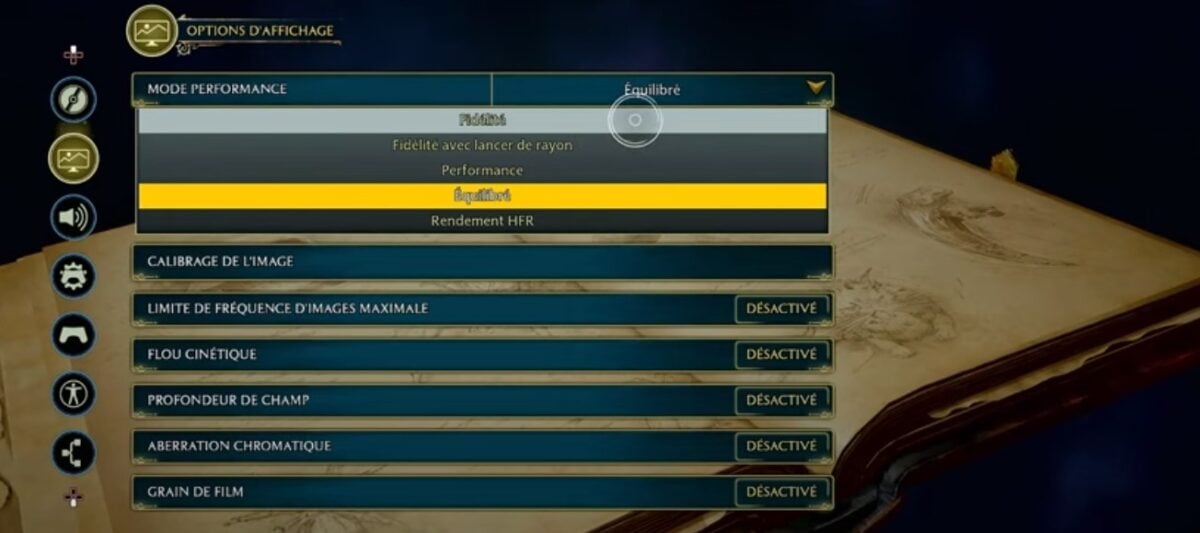 Escolha do modo gráfico em Hogwarts Legacy