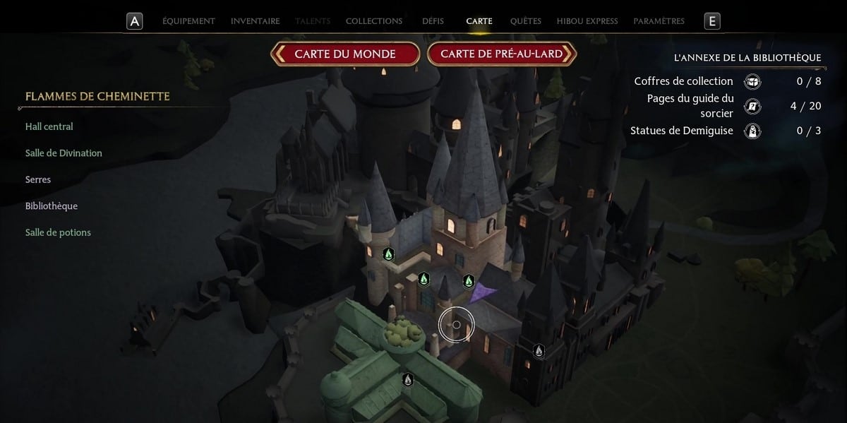 Emplacements des pages du guide du sorcier dans Hogwarts Legacy
