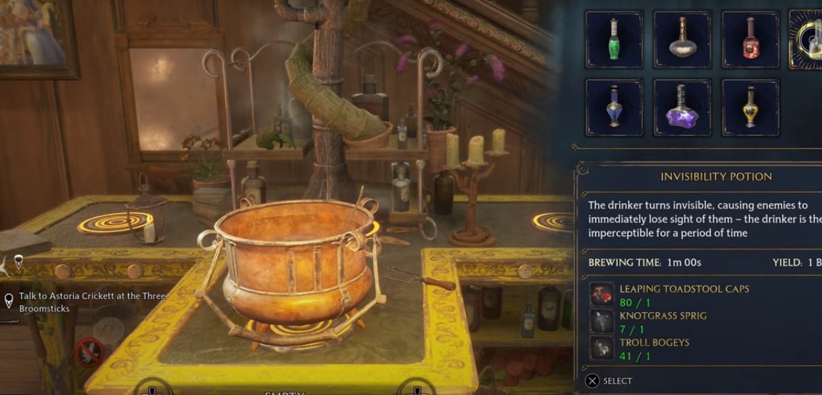 Making a potion in Hogwarts Legacy